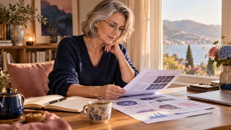 Dihexa et risque de cancer : femme de 50 ans lisant des études scientifiques